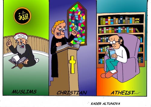 Cartoon: Religion steht im (medium) by kader altunova tagged christentum,islam,atheismus