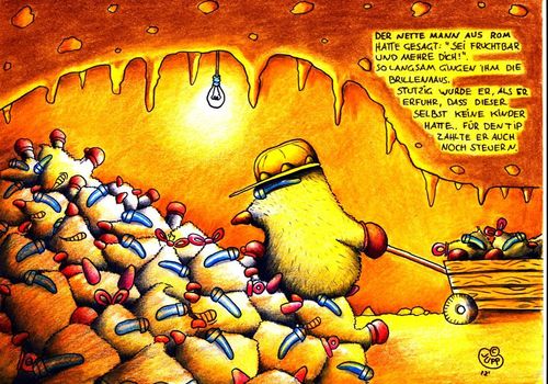 Cartoon: Maulwurf_Papst (medium) by Jupp tagged franz,benedikt,illustration,cartoon,cave,höhle,viele,papa,bollerwagen,babies,baby,kinder,fruchtbar,katholiken,katholisch,catholics,rome,rom,glasses,brille,brillen,bomm,jupp,kirche,church,weiss,rauch,papstwahl,birthcontrol,children,pope,papst,mole,maulwurf