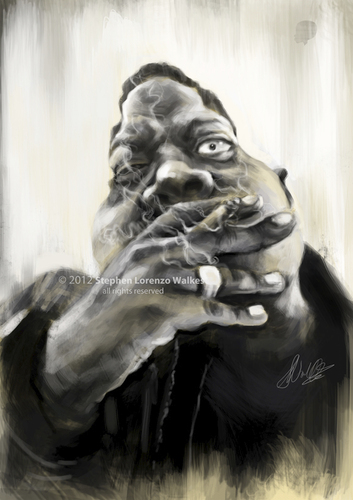 Cartoon: Notorious B.I.G. (medium) by slwalkes tagged digitalpainting,hiphop,rapper,stephenlorenzowalkes,biggie,caricature