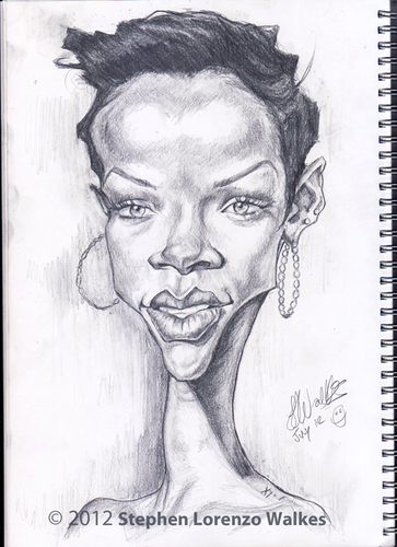 Cartoon: Rihanna pencil sketch (medium) by slwalkes tagged pencil,singer,rihanna,celebrity,caricature,stephenlorenzowalkes