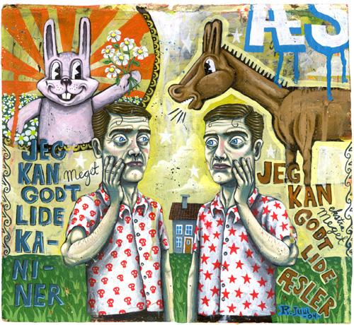 Cartoon: bunny and donkey (medium) by rasmus juul tagged acryllic,on,board