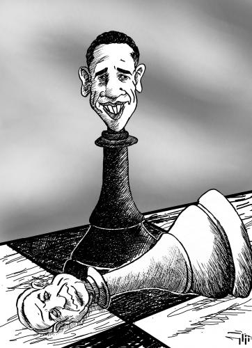 Cartoon: Black wins (medium) by Nizar tagged black,white,chess,king,win,winner,president,usa,election,barack,obama,john,mccain,barack obama,präsident,präsidentschaft,usa,amerika,weiße haus,regierung,amtszeit,nachfolger,schach,schach matt,figuren,schachfigur,schwarz,weiß,kontrastprogramm,kontrast,hautfarbe,john mccain,konkurrenz,konkurrent,erfolg,sieger,gewinner,verlierer,wahl,wahlen,wahlkampf,entscheidung,strategie,führungsstrategie,könig,präsidentschaftskandidat,barack,obama,weiße,haus,matt,john,mccain