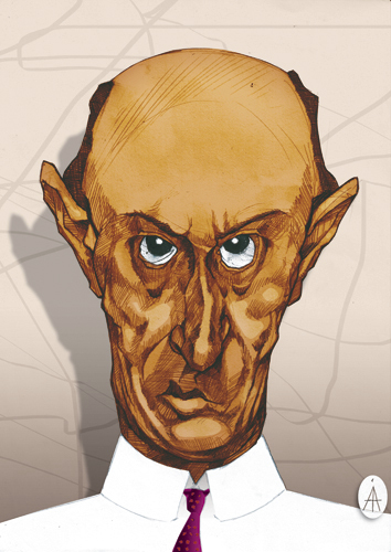 Cartoon: Arnold Schoenberg (medium) by Mattia Massolini tagged composer