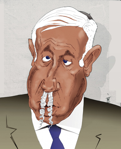 Cartoon: Benjamin Netanyahu (medium) by Mattia Massolini tagged goldstone