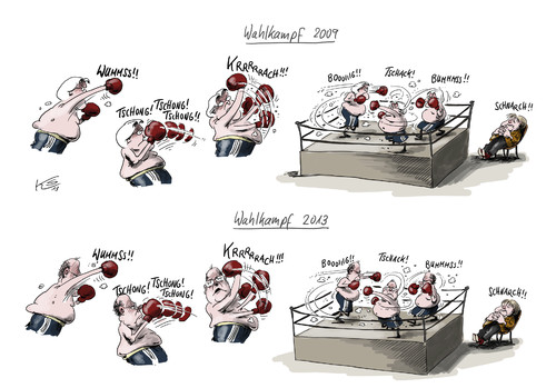 Cartoon: Boxen (medium) by Stuttmann tagged wahlkampf,bundestagswahl,steinbrück,steinmeier,merkel,2013
