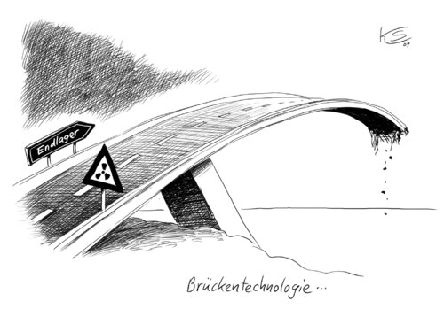 Cartoon: Brücke (medium) by Stuttmann tagged endlager,atomkraft,brückentechnolgogie,merkel,endlager,atomkraft,brücken,brücke,technologie,angela merkel,atomkraftwerk,energie,umwelt,angela,merkel