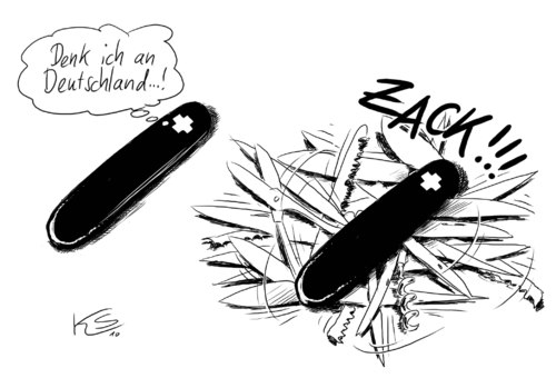Cartoon: Denk ich an Deutschland... (medium) by Stuttmann tagged schweiz,deutschland,daten,cd,steuerflucht,banken,schweiz,deutschland,daten,cd,banken,bank