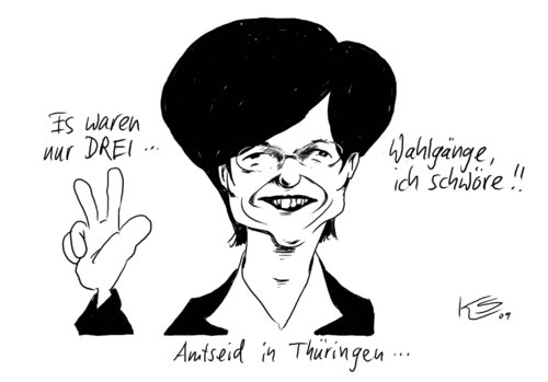 Cartoon: Drei (medium) by Stuttmann tagged christine,lieberknecht,ministerpräsidentin,thüringen,cdu,amtseid,christine lieberknecht,ministerpräsidentin,thüringen,cdu,amtseid,christine,lieberknecht