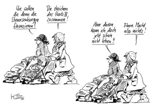 Cartoon: Eben! (medium) by Stuttmann tagged steuersenkungen,hartz4,steuersenkungen,hartz4,steuer,steuern,senkung,arbeit,job,arbeitslos