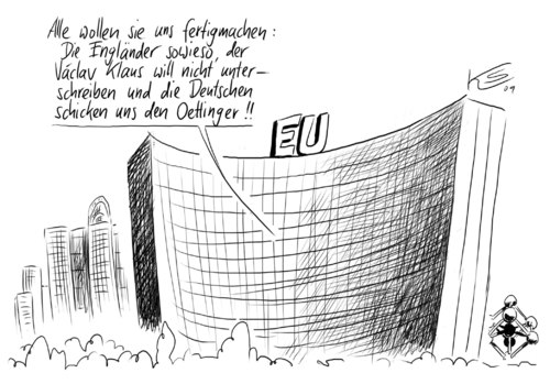 Cartoon: Fertigmachen (medium) by Stuttmann tagged eu,oettinger,vaclav,klaus,lissabon,vertrag,eu,oettinger,vaclav,klaus,lissabon,vertrag