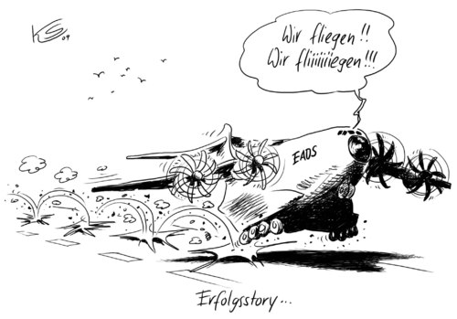 Cartoon: Fliegen (medium) by Stuttmann tagged a400m,airbus,flugzeug,eads,a400m,airbus,flugzeug,eads,fliegen,transport,verkehr,flugverkehr,erfolg,erfolgsstory