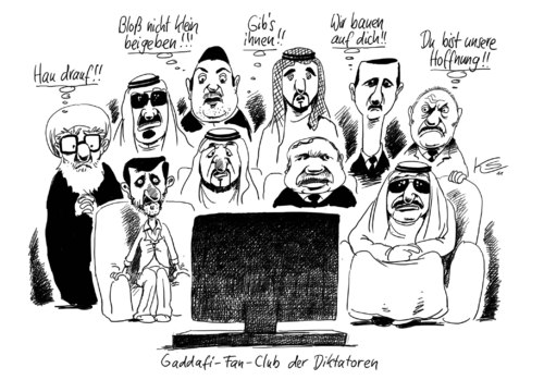 Cartoon: Gaddafi-Fanclub (medium) by Stuttmann tagged gaddafi,libyen,gaddafi,libyen