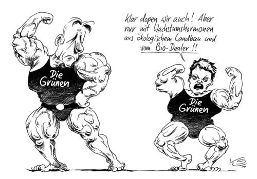 Cartoon: Hormone (medium) by Stuttmann tagged grüne,trittin,künast,doping,grüne,trittin,künast,doping
