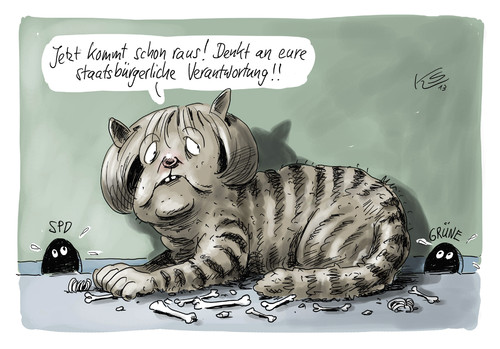 Cartoon: Katze (medium) by Stuttmann tagged koalition,merkel,cdu,spd,grüne,schwarzrot,schwarzgrün