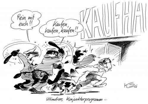 Cartoon: Kaufen (medium) by Stuttmann tagged konsumrückgang,konjunktur,gutscheine,rezession,konsum,kaufen,einkaufen,shopping,konsument,konsumgesellschaft,handel,verkauf,konsumrückgang,rückgang,konjunktur,rezession,gutscheine,gutschein,kaufhaus,bürger,geschenk,geschenke,weihnachten,konjunkturprogramm,hilfe,plan,ausweg,käufer,kunde,kunden,steuern,steuer,steuerzahler,geld,finanzen,wirtschaft,wirtschaftskrise,finanzkrise,krise,schulden,pleite,kreislauf