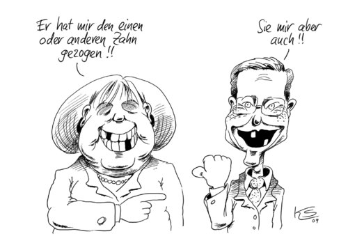 Cartoon: Koalitionspoker (medium) by Stuttmann tagged westerwelle,merkel,cdu,fdp,schwarzgelb,koalitionsvertrag