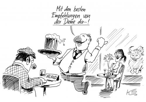 Cartoon: Köder (medium) by Stuttmann tagged eu,irland,referendum,europäische,union,eu,europa,irland,referendum,europäische union,empfehlung,gastronomie,köder,europäische,union