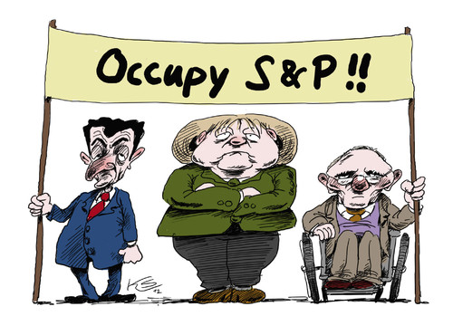 Cartoon: Occupy! (medium) by Stuttmann tagged ratingagenturen,moodys,standard,poors,merkel,sarkozy,occupy