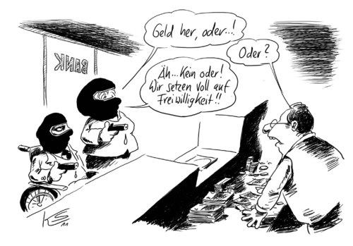 Cartoon: Oder (medium) by Stuttmann tagged oder,geld,banken,bank,überfall,oder,banken,bank,überfall,geld