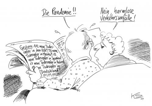 Cartoon: Pandemie (medium) by Stuttmann tagged schweinegrippe,virus,pandemie,cartoons,schweinegrippe,virus,pandemie,viren,krankheit,gesundheit,panik,medien,zeitung,presse,grippe