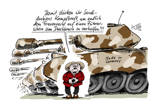 Cartoon: Panzer-Export (medium) by Stuttmann tagged merkel,waffenlieferungen,panzer,arabien,saudi