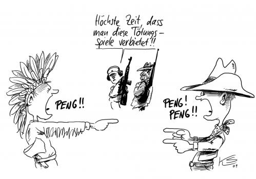 Cartoon: Peng! (medium) by Stuttmann tagged amok,amokläufer,schule,schüler,lehrer,schützenverein,waffen,killerspiele,games,bildungssystem,jugend,kinder,winnenden,cartoon,cartoons,amok,amokläufer,schule,schüler,lehrer,schützenverein,waffen,killerspiele,games,bildungssystem,jugend,kinder,winnenden,jugendliche,teenager,gewalt,indianer,töten,mord,verbrechen,kriminalität,erziehung,erfurt,computerspiele,gewaltspiele,spielen,verbote,verbot,amoklauf