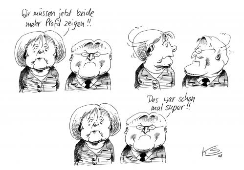 Cartoon: Profil (medium) by Stuttmann tagged merkel,steinmeier,profil,cdu,spd,csu,koalition,wahlen,bayern,angela merkel,frank steinmeier,frank walter steinmeier,cdu,spd,csu,koalition,wahlen,wahl,wählen,bayern,partei,parteien,profi,professionell,angela,merkel,frank,steinmeier,walter