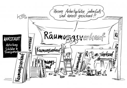 Cartoon: Räumung (medium) by Stuttmann tagged karstadt,arcandor,inolvenz,arbeitslosigkeit,kündigungen,kaufhof,metro,fusion,middelhoff,quelle,schickedanz,sal,oppenheim,pleite,staatsbürgschaft,karstadt,arcandor,inolvenz,arbeitslosigkeit,kündigungen,kaufhof,metro,fusion,middelhoff,quelle,schickedanz,oppenheim,sal,staatsbürgschaft,räumung,räumungsverkauf,handel,verkauf,kaufhaus,arbeit,job,arbeitsplatz,arbeitsplätze,arbeitslos