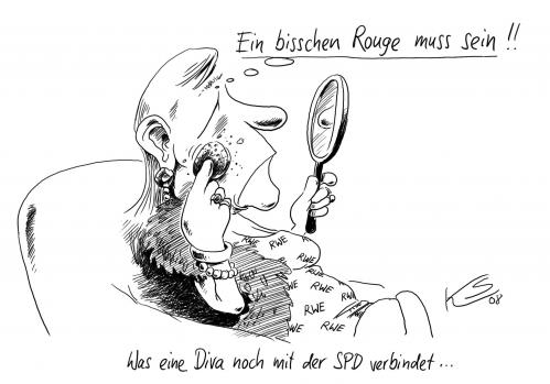 Cartoon: Rouge (medium) by Stuttmann tagged clement,spd,rwe,wolfgang clement,andrea ypsilanti,spd,rwe,affäre,stromanbieter,kraftwerk,lobbyismus,make up,schminke,warze,diva,superminister,wirtschaft,loyalität,transsexuel,veruntreuung,heuchelei