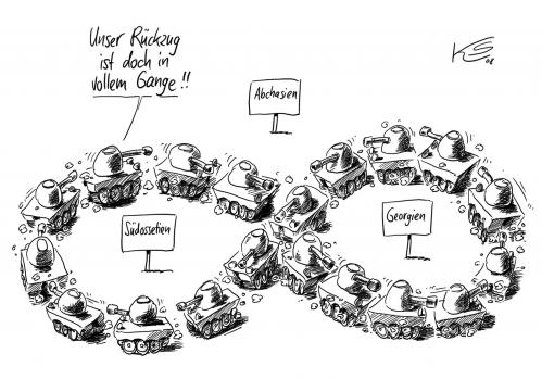 Cartoon: Rueckzug (medium) by Stuttmann tagged rueckzug,rückzug,georgien,armee,krieg,kaukasus,rückzug,georgien,armee,krieg,kaukasus,russland,abchasien,südossetien,abspaltung,ausnahmezustand,autonomie,natobeitritt,dmitri medwedew,einmarsch,eskalation,fremdherrschaft,gas,gaslieferant,gaspipeline,gebietsanspruch,kaukasuskonflikt,kolonialpolitik,konflikt,kriegszustand,michail saakaschwili,militär,mobilmachung,nato,panzer,unabhängigkeit,waffenstillstand,waffenstillstandserklärung,waffenstillstandsvorschlag,wladimir putin,dmitri,medwedew,michail,saakaschwili,wladimir,putin