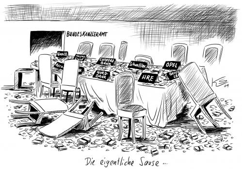 Cartoon: sause (medium) by Stuttmann tagged sause,sause,opel,bank,banken,nordbank,commerzbank,hre