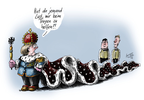 Cartoon: Schleppe (medium) by Stuttmann tagged schwarzgrün,schwarzrot,trittin,gabriel,koalition,mutti,merkel,bundestagswahl,wahlen