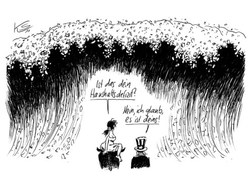 Cartoon: Tsunami Defizit (medium) by Stuttmann tagged tsunami,defizit,haushalt,usa,tsunami,defizit,haushalt,usa