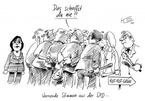 Cartoon: Warnende Stimmen (medium) by Stuttmann tagged spd,koalitionen,rot,grün,andrea,ypsilanti,linke,wisebaden,hessen,ministerpräsidentin,wahlen,spd,koalitionen,rot,grün,andrea ypsilanti,linke,hessen,ministerpräsidentin,wahlen,regierung,macht,zweiter anlauf,agenda 2010,atomkraftausstieg,linksruck,kommunismus,kritik,wahlversprechen,lüge,lügnerin,hartz,hartz iv,hartz4,linkenpartei,lobbyismus,lobbyist,nordrheinwestfalen,nrw,parteikritik,parteischädigendes verhalten,wolfgang clement,erwartung,hoffnung,rutenlauf,schläge,keule,stimme,warnung,ärger,andrea,ypsilanti,zweiter,anlauf,agenda,2010,ii,iv,parteischädigendes,verhalten,wolfgang,clement