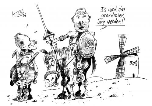 Cartoon: Windmühle (medium) by Stuttmann tagged beckstein,huber,csu,bayern,wahlen,don,quichotte,windmühlen,günther beckstein,erwin huber,don quichotte,wahlen,wahl,wählen,csu,bayern,windmühle,partei,parteien,wahlkampf,günther,beckstein,erwin,huber,don,quichotte