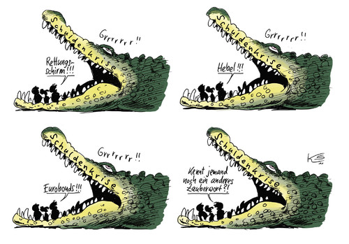 Cartoon: Zauberwort (medium) by Stuttmann tagged eurorettungsfonds,eurohebel,griechenland,rettungsschirm,schuldenkrise