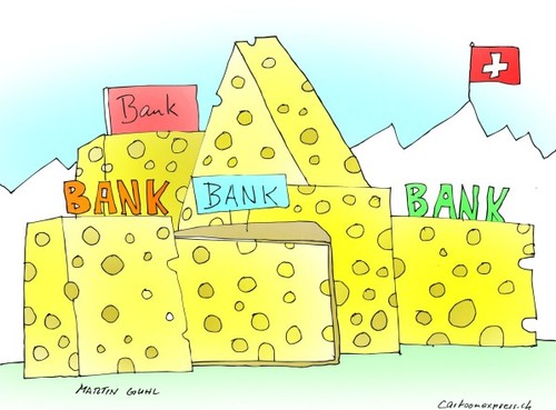 Cartoon: schweiz bank geheimniss geld (medium) by martin guhl tagged schweiz,bank,geheimniss,geld,kaese