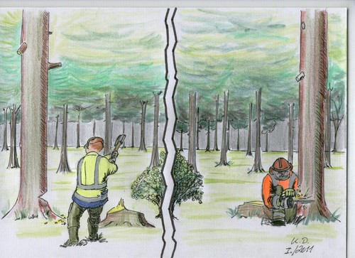 Cartoon: Männer im Wald... (medium) by tobelix tagged tobelix,chainsaw,motorsäge,axe,axt,wood,wald,safety,sicherheit,lumberjack,holzfäller