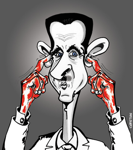 Cartoon: BACAHAR fait la sourde oreille (medium) by CHRISTIAN tagged bacahar,el,assad,syrie,massacre,otan,onu