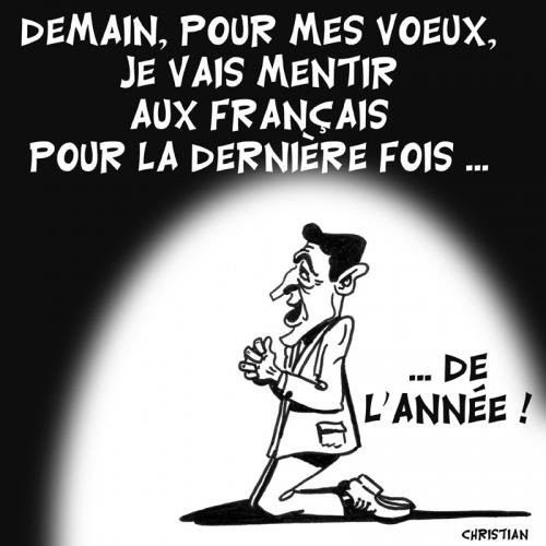 Cartoon: VOEUX DE LA PRESIDENCE ... (medium) by CHRISTIAN tagged voeux,sarkozy,nouvel,an
