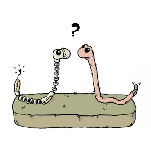 Cartoon: worm mirror (medium) by guarajeno tagged worm,gusano,robot,space,contrast