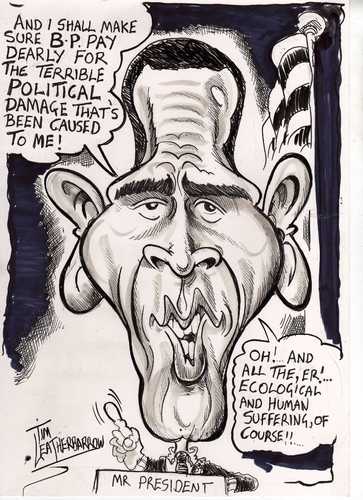 Cartoon: CARING-DETERMINED-BARRACK-OBAMA (medium) by Tim Leatherbarrow tagged bp,oil,slick,barrack,obama