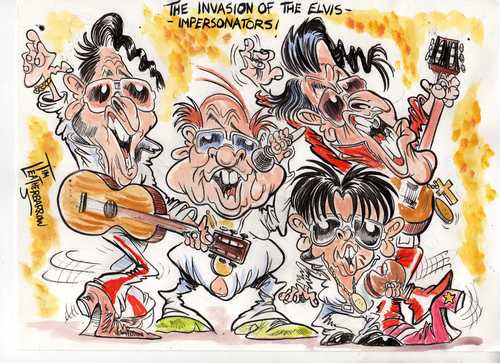 Cartoon: ELVIS IMPERSONATORS INVADE (medium) by Tim Leatherbarrow tagged elvis,presley,impersonators