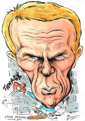 Cartoon: STEVE MCQUEEN (medium) by Tim Leatherbarrow tagged steve,mcqueen,film,king,of,cool,great,escape,cooler