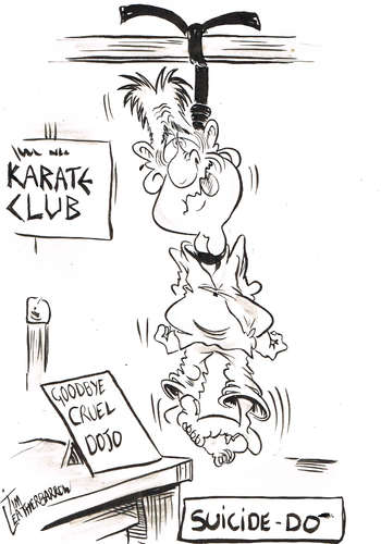 Cartoon: SUICIDE-DO (medium) by Tim Leatherbarrow tagged suicide,karate,blackbelt,dojo,timleatherbarrow