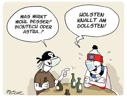 Cartoon: Astra oder Biontech (medium) by FEICKE tagged hamburg,hsv,st,pauli,holsten,bier,impfung,impfstoff,astra,zeneca,biontech,hamburg,hsv,st,pauli,holsten,bier,impfung,impfstoff,astra,zeneca,biontech