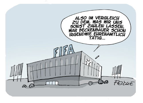 Cartoon: Beckenbauer ehrenamtlich (medium) by FEICKE tagged fifa,dfb,beckenbauer,2006,wm,betrug,korruption,fifa,dfb,beckenbauer,2006,wm,betrug,korruption