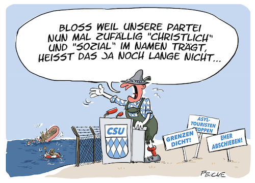 Cartoon: Christlich und sozial (medium) by FEICKE tagged csu,politiker,christlich,soziale,union,seehofer,söder,dobrindt,scheuer,asyl,europa,flüchtlinge,wahl,wahlkampf,csu,politiker,christlich,soziale,union,seehofer,söder,dobrindt,scheuer,asyl,europa,flüchtlinge,wahl,wahlkampf