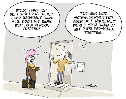 Cartoon: Corona Personen beschränkung (medium) by FEICKE tagged feicke,corona,person,anzahl,regel,schwiegermutter,gesetz,verordnung,feicke,corona,person,anzahl,regel,schwiegermutter,gesetz,verordnung