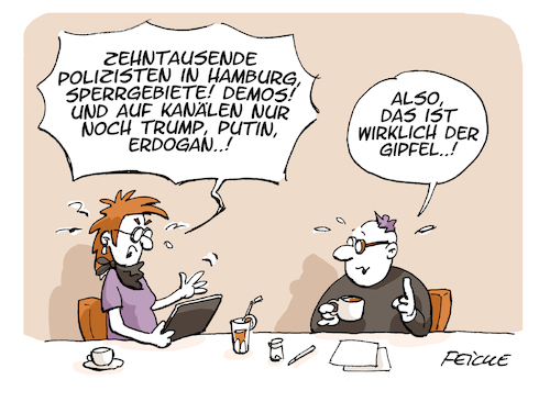 Cartoon: Der Gipfel (medium) by FEICKE tagged g20,hamburg,trump,erdogan,putin,wortspiel,g20,hamburg,trump,erdogan,putin,wortspiel